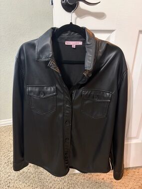 Crave Fame Black Faux Leather Shirt Jacket